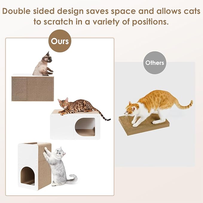 EHEYCIGA Cardboard Cat Scratcher House, 20-Inch Corrugated Cat Scratcher for Indoor Cats, Large Scratching Board Pad, White