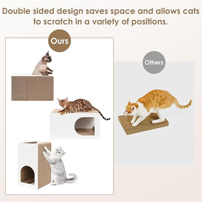 EHEYCIGA Cardboard Cat Scratcher House, 20-Inch Corrugated Cat Scratcher for Indoor Cats, Large Scratching Board Pad, White