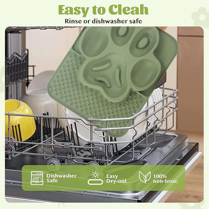 Silicone Slow Feeder Dog Bowls & Cat Bowls, 2 Cups Small Pet Food Bowl with Non-Slip Suction Base, Food-Grade Safe Puzzle Feeder for Small & Medium Dogs & Indoor Cats (Paw Lick Mat (Green))