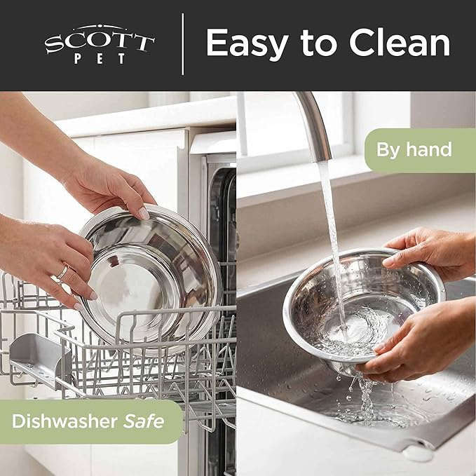 Scott Pet Bowl, Stainless Steel Pet Water and Food Bowl, 3 Quarts (9.81 x 9.81 x 3.25 Inches, 0.42 lbs), Dishwasher Safe, Rust Resistant, Silver