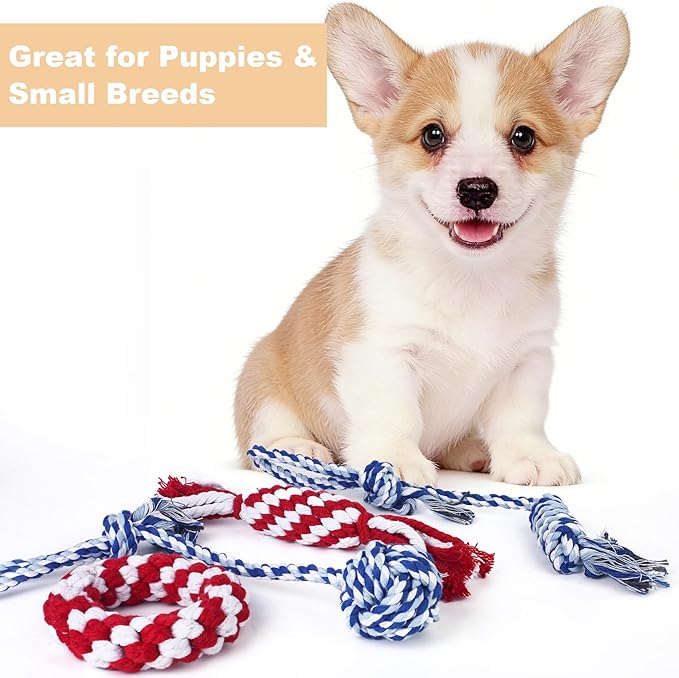 Depets Dog Rope Toys for Small Dogs, 4-Pack Durable Puppy Rope Chew Toys for Teething, Puppy Tug of War Interactive Toy, Washable Knot Dog Toy for Dental Care & Anxiety Relief