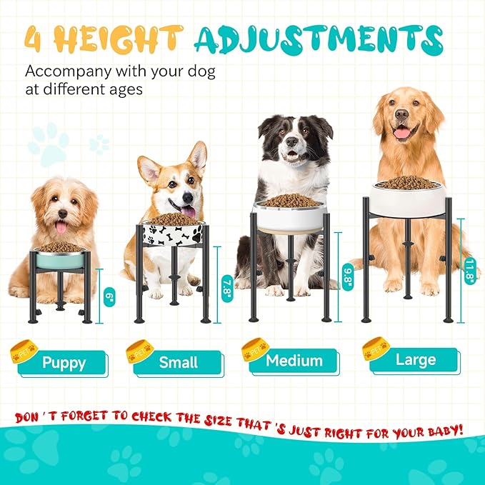 Adjustable Dog Bowls Elevated Stand, 4 Heights, Wide 6-10", Oppro Metal Raised Tall Single Dog Food Bowl Holder, Upgrade Lifted Water Feeder with Tray for Medium Large Small Breed, H: 8”/10”/12”/13.8”