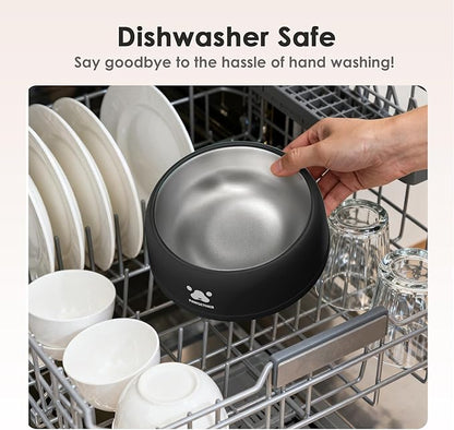 PAWGETHER® Stainless Steel Dog Bowls, Dog Food and Water Bowl Non-Slip Easy to Clean Dishwasher Safe for Puppy Small Medium Dogs Cats Black 34oz