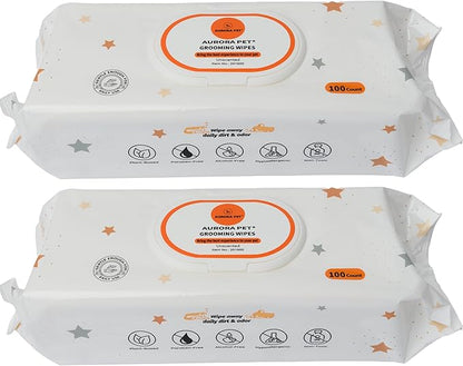Aurora Pet Wipes – 100% Natural, Plant-Based Hypoallergenic Grooming Wipes for Dogs & Cats – Extra-Durable, Large & Thick for Effortless Cleaning (Unscented, 200 Count)