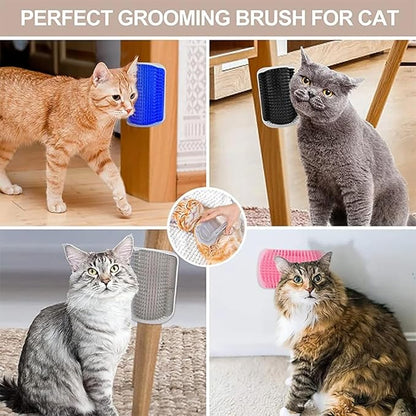 Cat Self Groomer – Wall Corner Grooming Brushes for Cats and Small Pets – Soft Silicone Massage Brush for Shedding Control and Face Rubbing (Pink)