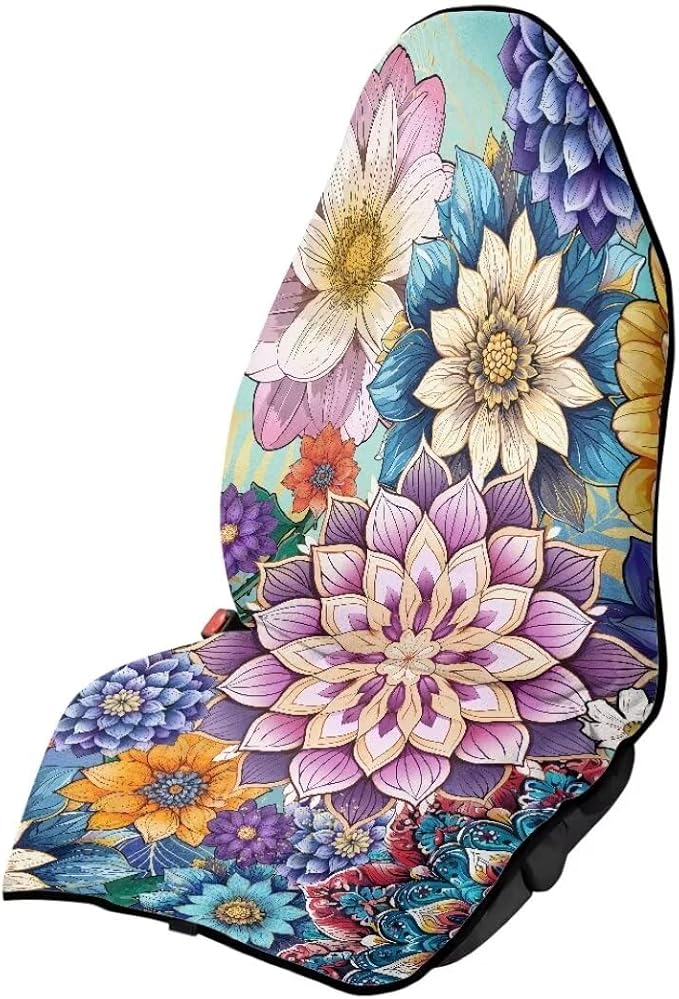 Coldinair Boho Flower Towel Seat Covers for Cars,SUVs,Trucks,Waterproof Sweat Car Front Seat Protector Cover Universal Fit,Non-Slip and Durable