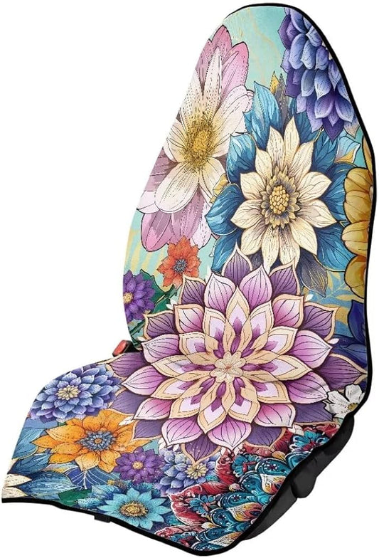 Coldinair Boho Flower Towel Seat Covers for Cars,SUVs,Trucks,Waterproof Sweat Car Front Seat Protector Cover Universal Fit,Non-Slip and Durable