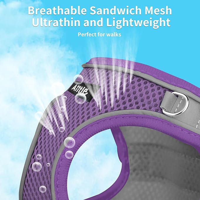 AIITLE Step in Dog Harness and Leash Set - No Pull Escape Proof Vest Harnesses with Soft Mesh and Reflective Bands, Adjustable Pet Outdoor Harnesses for Small and Medium Dogs Purple M