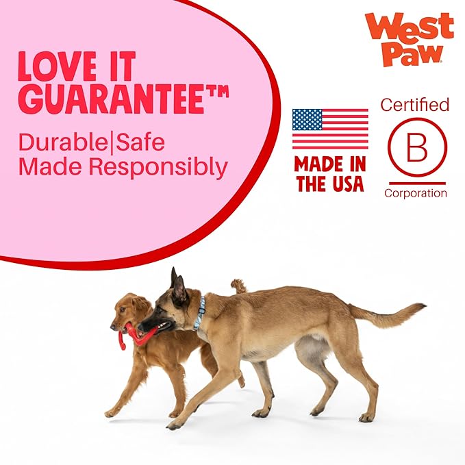 WEST PAW Zogoflex Bumi Dog Tug Toy – S-Shaped, Lightweight Chew Toys for Fetch, Play, Pet Exercise – Tug of War Soft Flinging Squishy Chewy Toy for Dogs – Guaranteed, Latex-Free, Small 8", Ruby