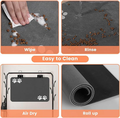 Pet Feeding Mat-Absorbent Pet Placemat for Food and Water Bowl, Dog Food Mat with Waterproof Rubber Backing, No Stains Quick Dry Water Dispenser Mat for Dog and Cat, Dark Gray-17"x27"