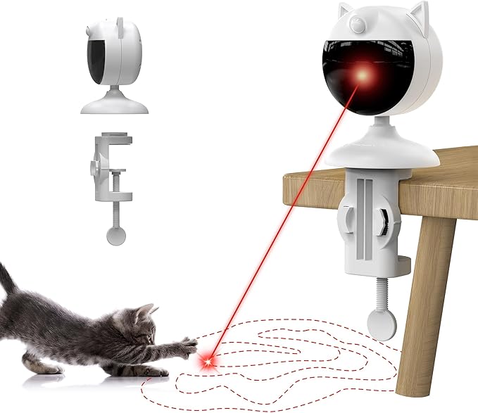 Potaroma Motion Activated Cat Laser Toys Interactive, Smart Sensor Truly Random Trjajectory with Clamp Design, Automatic Chargeable Kitten Toy Indoor Exercise, Chalk White