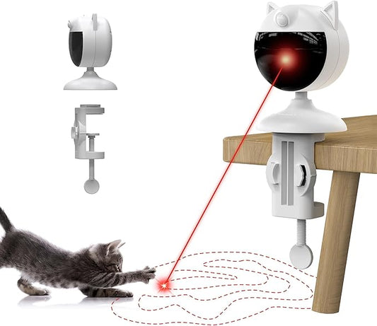 Potaroma Motion Activated Cat Laser Toys Interactive, Smart Sensor Truly Random Trjajectory with Clamp Design, Automatic Chargeable Kitten Toy Indoor Exercise, Chalk White