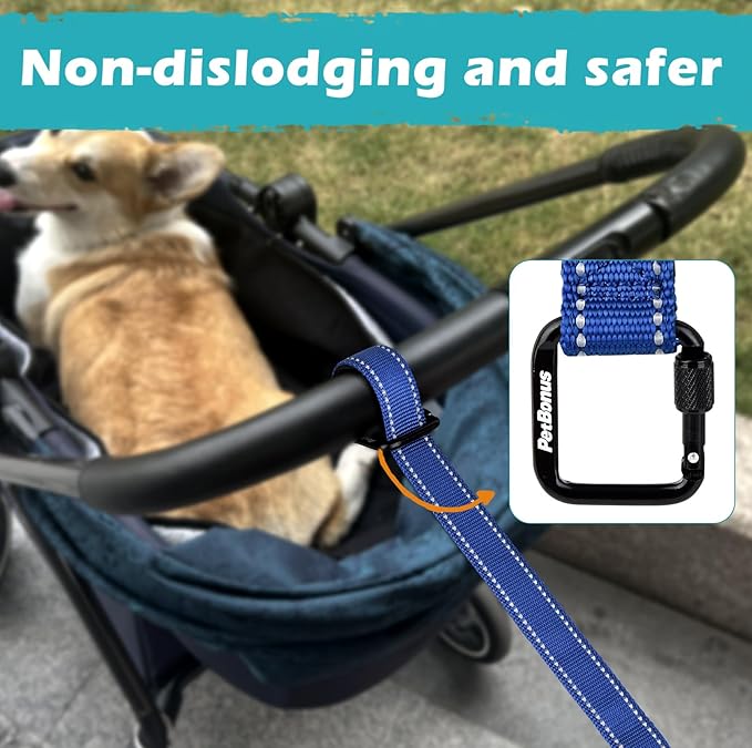 PetBonus Dog Leash Wrist Strap, Safety Strap for Retractable Leash, Lockable Reflective Short Dog Walking Lead with Adjustable Soft Padded Handle, Extra Layer Security for Pet Stroller (Blue)