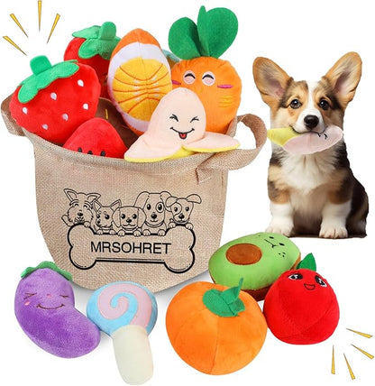 Squeaky Dog Toys, 15Pcs Small Plush Puppy Toy, Dog Toys to Keep Them Busy, Interactive Squeak Stuffed Toys for Small Medium Dogs with Basket, Reduce Boredom and Teeth Cleaning