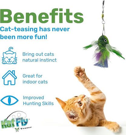 Cat Wand Refill Teaser Toy - Interactive Cat Wand Toy Attachment with Real Feathers - Fish (Green)