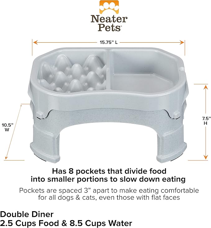 Neater Pet Brands – Neater Raised Slow Feeder Dog Bowl – Elevated and Adjustable Food Height - (Double Diner, Vanilla Bean)