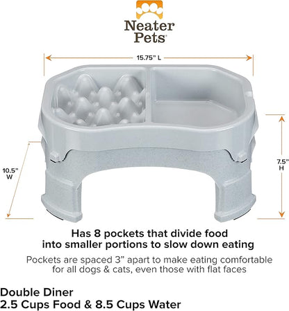 Neater Pet Brands – Neater Raised Slow Feeder Dog Bowl – Elevated and Adjustable Food Height - (Double Diner, Vanilla Bean)