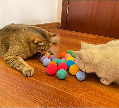 Andiker Cat Pompom Balls, 30pcs Cat's Ball Toys 1.2 Inches Colorful Kitten Pom Pom Balls Lightweight Indoor Kitten Interactive Playing Quiet Ball Cat Toys for Indoor Cats to Do More Exercise (2.5cm)