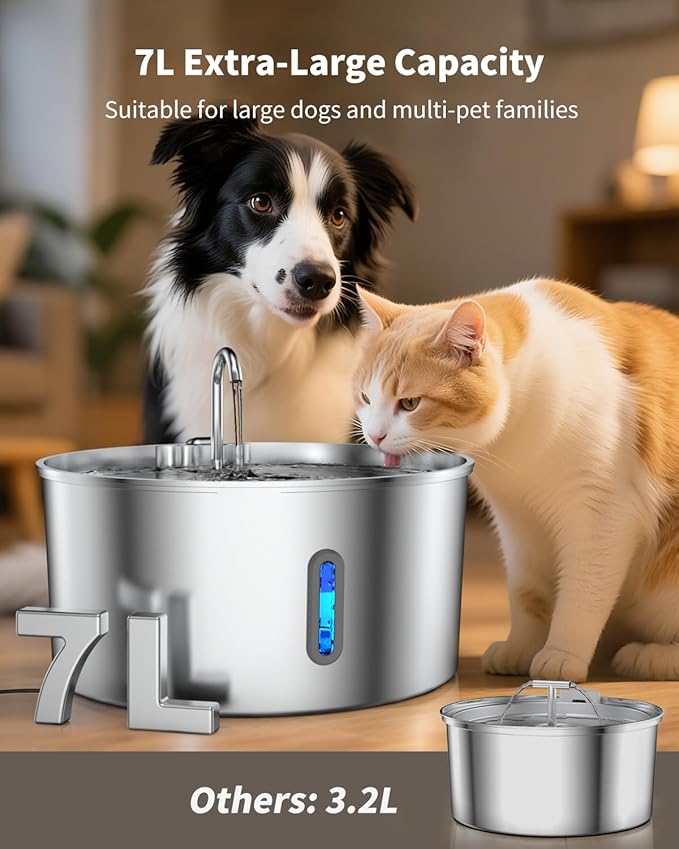 Dog Water Fountain for Large Dogs, 7L/236oz Stainless Steel Dog Fountain Water Bowl, Automatic Dog Water Bowl Dispenser