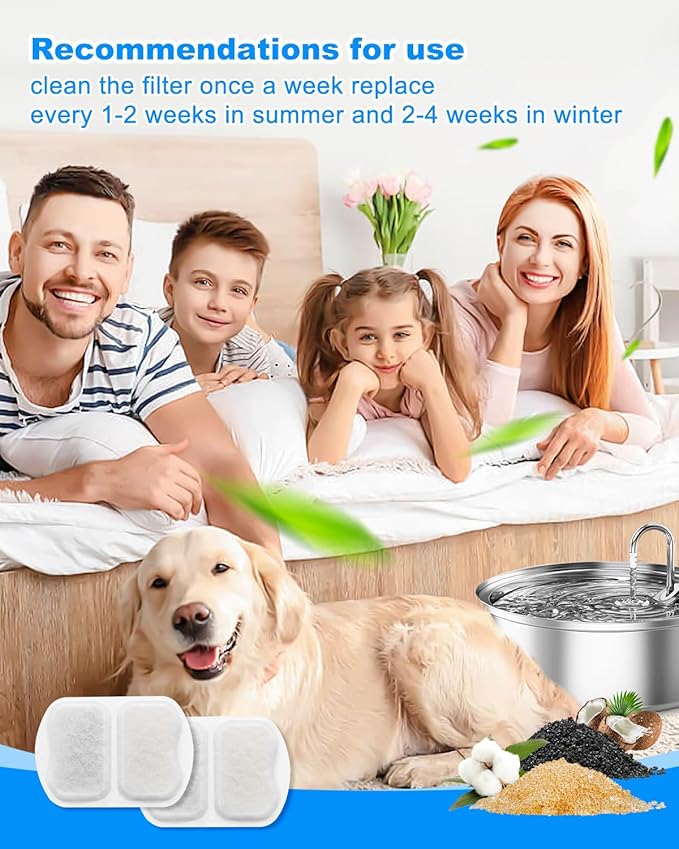 Dog Water Filter Replacement Compatible with oneisall 7L/230oz/1.8G Stainless Steel Pet Water Fountain, Pet Water Filter 12 Set Dog Water Bowl Filters