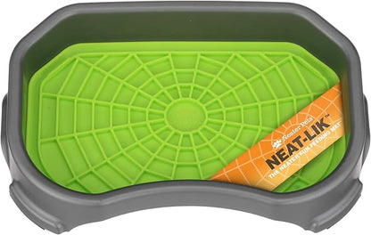 Neater Pets Neat-LIK Dog Lick Mat w/Mess-Proof Tray, Lick Mat for Dogs, Cats, Puppy, Reduces Anxiety & Boredom, Peanut Butter Slow Feeder, Interactive Treat Licking Pad (Green/Gunmetal)