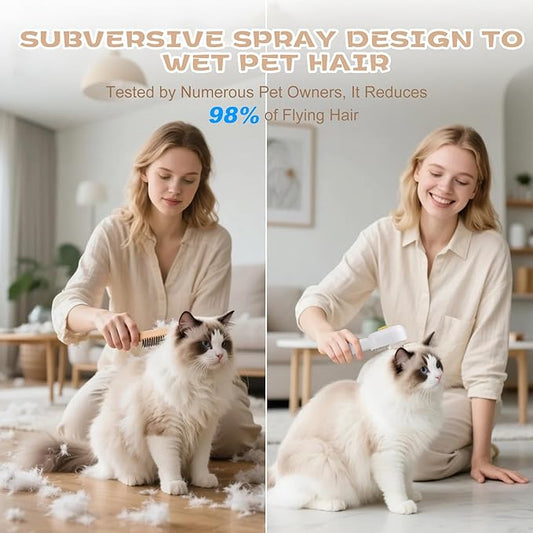 4 in 1 Cat Steam Brush - Self Cleaning Pet Steam Brush for Cat & Dog - Cat Brushes for Shedding with Quiet Motor - Elimination Flying Hair - Keep Your Clothes & Home Clean, White-Yellow