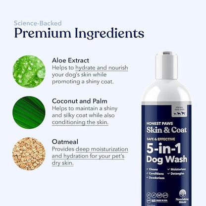 Honest Paws Dog Shampoo and Conditioner - Premium Dog Wash for Allergies and Dry, Itchy, Moisturizing for Sensitive Skin - Sulfate Free, Plant Based, All Natural -16 Fl Oz
