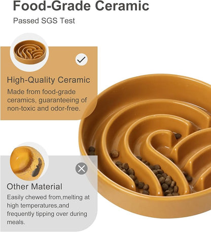 Ceramic Maze Dog Slow Feeder with Non-Slip Silicone Rim – Heavy-Duty Stoneware Bowl with Puzzle Pattern for Bloating & Obesity Prevention (Orange-M)