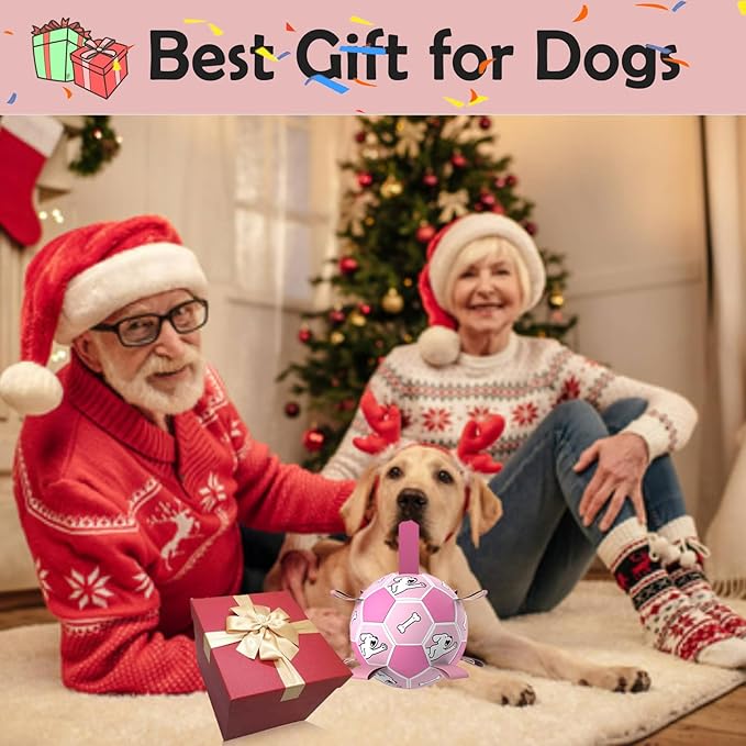 Dog Soccer Ball, Interactive Toys for Tug of War, Puppy Birthday Gifts, Tug Toy, Water Toy, Durable Balls for Small & Medium Size(6 inch-Pink)