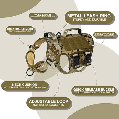 Dog Harness for Large Dogs Heavy Duty, No Pull Tactical Dog Harness with Molle System, Easy On and Off Service Dog Vest, Breathable Padded, Adjustable Reflective Pet Vest for Walking Hiking Training