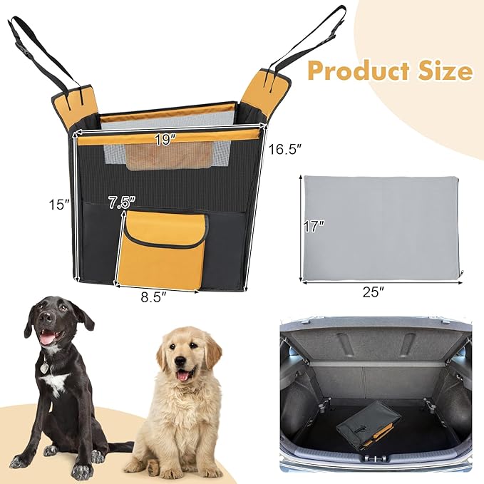 Dog Seat Cover, Pet Car Seat Cover for Dogs with Breathable Mesh, Storage Pocket & Side Strap, Dog Hammock for Cars, Trucks & SUVs (Medium Size)