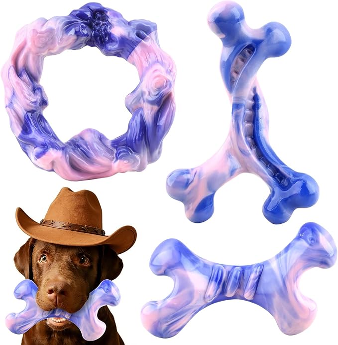 Rensh 3-Pack Tough Dog Chew Toys for Aggressive Chewers, Almost Indestructible Dog Toys for Medium Large Breed, Super Chew Toy to Keep Them Busy & Reduce Boredom, Teeth Cleaning Training, Milk Flavor