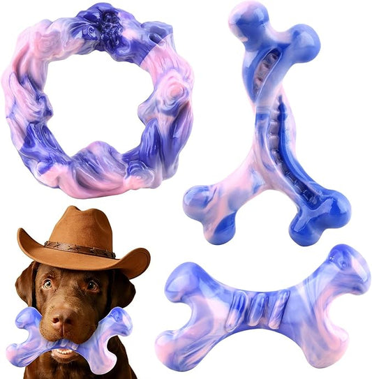 Rensh 3-Pack Tough Dog Chew Toys for Aggressive Chewers, Almost Indestructible Dog Toys for Medium Large Breed, Super Chew Toy to Keep Them Busy & Reduce Boredom, Teeth Cleaning Training, Milk Flavor