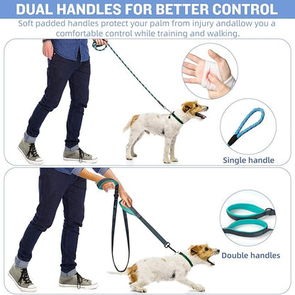 PuppyDoggy Dog Leash for Large Medium Dogs - 6 ft Reflective Stitching With 2 Traffic Padded Handles, Lead Rope for Running Walking Training (Blue 1 Pack)
