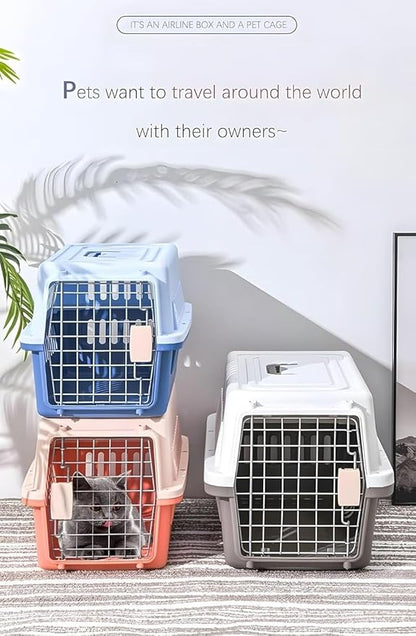Pets Carrier,Kennel,19in,Long,Hard-Sided,for Cat up to 14lb,Suit for Airline/Road Travel (Blue, Small)