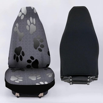 Grey Black Dog Paw Bones Printed Car Seat Cover only for Front, Waterproof Soft Universal Bucket Seats Cover Protector Fit Most Vehicles