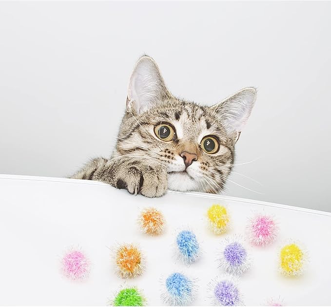 Andiker Cat Sparkle Balls, 6pcs 2.36 Inches Cat Pom Pom Ball Glitter Tinsel Kitten Balls Toy Foil Fuzzy Ball for DIY Craft Colorful Interactive Cats Toys for Indoor Cats to Keep Fit and Active(12Pcs)
