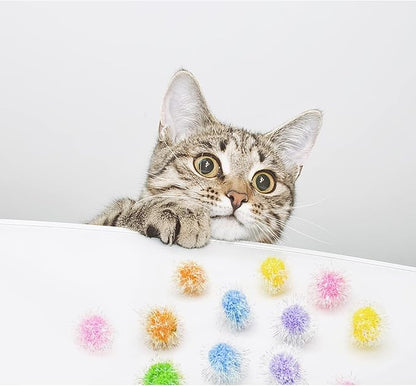 Andiker Cat Sparkle Balls, 6pcs 2.36 Inches Cat Pom Pom Ball Glitter Tinsel Kitten Balls Toy Foil Fuzzy Ball for DIY Craft Colorful Interactive Cats Toys for Indoor Cats to Keep Fit and Active(12Pcs)