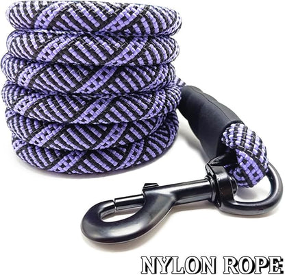 MayPaw Heavy Duty Rope Dog Leash, 6/8/10 FT Nylon Pet Leash, Soft Padded Handle Thick Lead Leashes for Large Medium Dogs (Purple Black, 1/2" * 10')