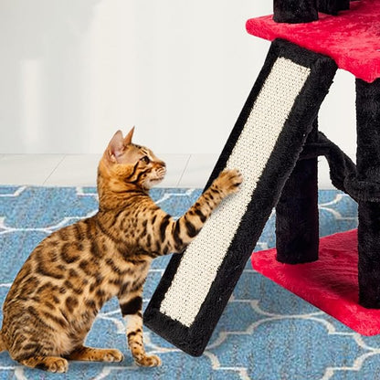 MIAO PAW Gothic Cut Cat Tree with Coffin Bed for Indoor Cats Cat Tower with Scratching Post Modern Activity House for Large Cats Condo with Board Kittens Cave Hammock Hanging Ball RED Black