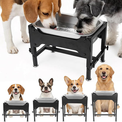 YUEPET 1.25 Gallon Elevated Dog Water Bowl for Medium Large Dogs Stainless Steel Dog Bowl with 4 Heights Adjustable Metal Anti-Slip Stand Pet Bowl for Joint Pressure Relief Indoor Outdoor Use