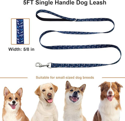 Dog Leash for Small Dogs, 5ft Dog Lead with Padded Handle, Soft Nylon Dog Leash for Walking, Deep Blue Shark