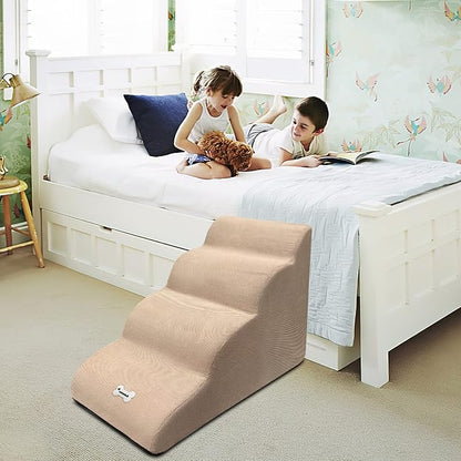 Dog Stairs, Removable and Washable Pet Stairs, 4-Steps Non-Slip Pet Ramp, Dogs Steps for High Bed Sofa, High Resilience Sponge Dog Stairs(Grey)