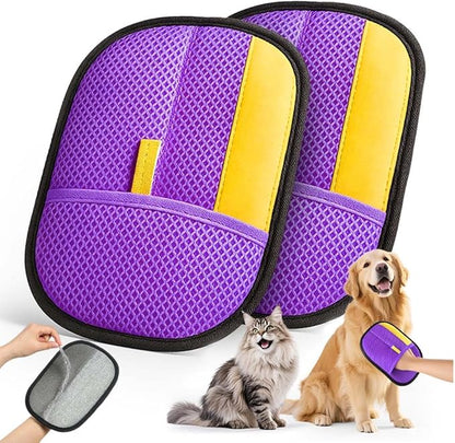 2026 Thickened Electrostatic Pet Hair Removal Gloves (2 Pcs) - Reusable Strong Grooming Gloves for Cats & Dogs, Hair Remover Gloves for Couch, Furniture, Carpet, Car Seats & Clothing Purple