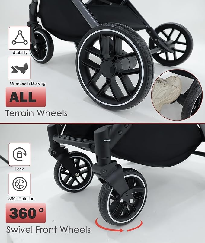 Small Dog Stroller, Pet Stroller for Small Dogs up to 55lbs- Fold All in One Without Detaching Carrier, Cat Stroller with Reversible Handle,Cup Holder (Black)