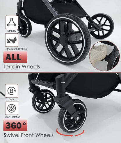 Small Dog Stroller, Pet Stroller for Small Dogs up to 55lbs- Fold All in One Without Detaching Carrier, Cat Stroller with Reversible Handle,Cup Holder (Black)