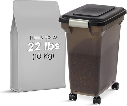 IRIS USA Dog Food Storage Container 22 lbs, WeatherPro Made in USA, Airtight Pet Food Storage Bin with Wheels for Dog Cat Bird Chicken Food, Holds Up to 22 lbs, Keep Fresh, BPA Free, Smoke