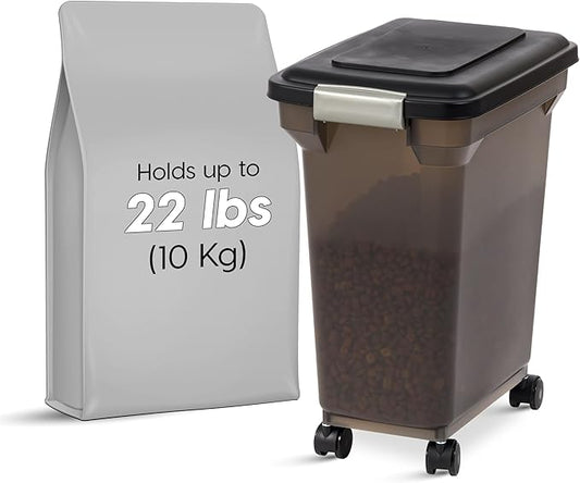 IRIS USA Dog Food Storage Container 22 lbs, WeatherPro Made in USA, Airtight Pet Food Storage Bin with Wheels for Dog Cat Bird Chicken Food, Holds Up to 22 lbs, Keep Fresh, BPA Free, Smoke