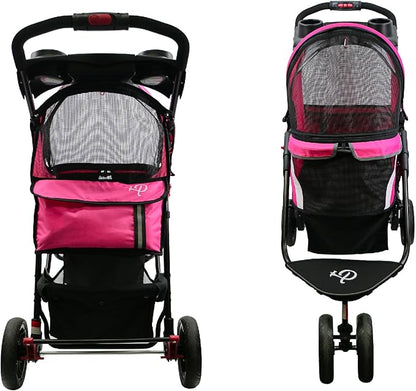 Petique Revolutionary Durable Pet Stroller, Easy Fold, Quality mesh Windows, Large Storage Basket, Secure Cup Holder Tray, Small/Medium Dogs, Cats and Pets, Supports up to 55LBS - Supernova (Pink)