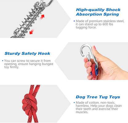 Yummy Sam Dog Ropes Toy,16.8 ft Rope & Spring Pole Pole Kit & 2 Chew Toys, Outdoor Hanging Retractable Exercise Interactive Pull Tug Muscle Builder for Medium Large Dogs (Red Green)